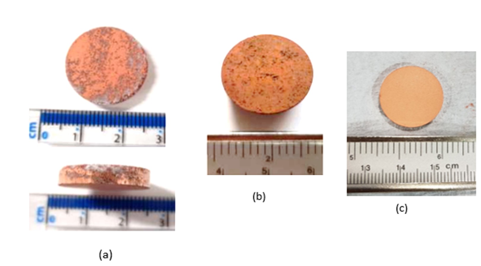 Macroscopic images of compacted porous copper samples